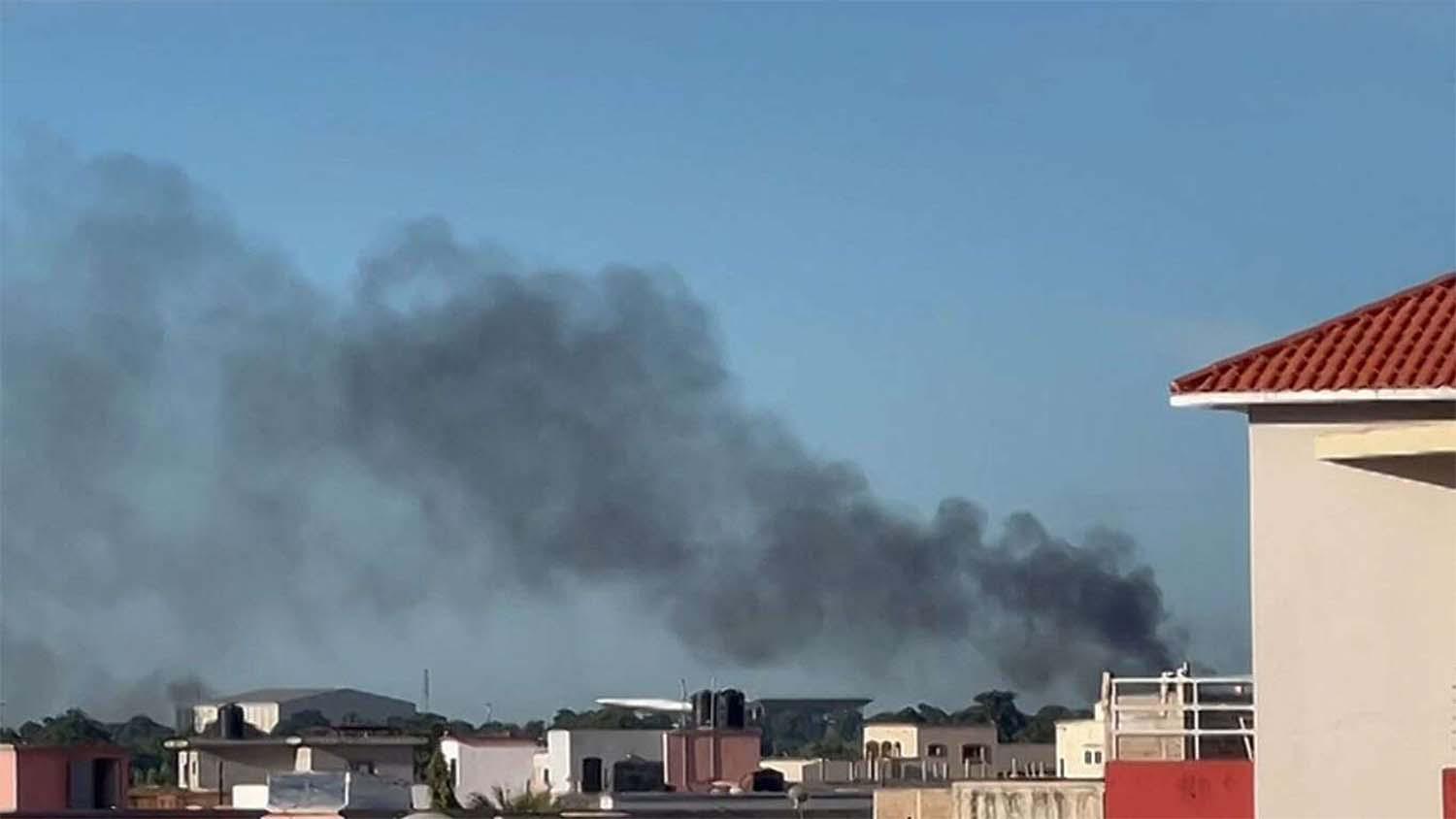 Smoke rising in Bamako as shots and detonations were heard