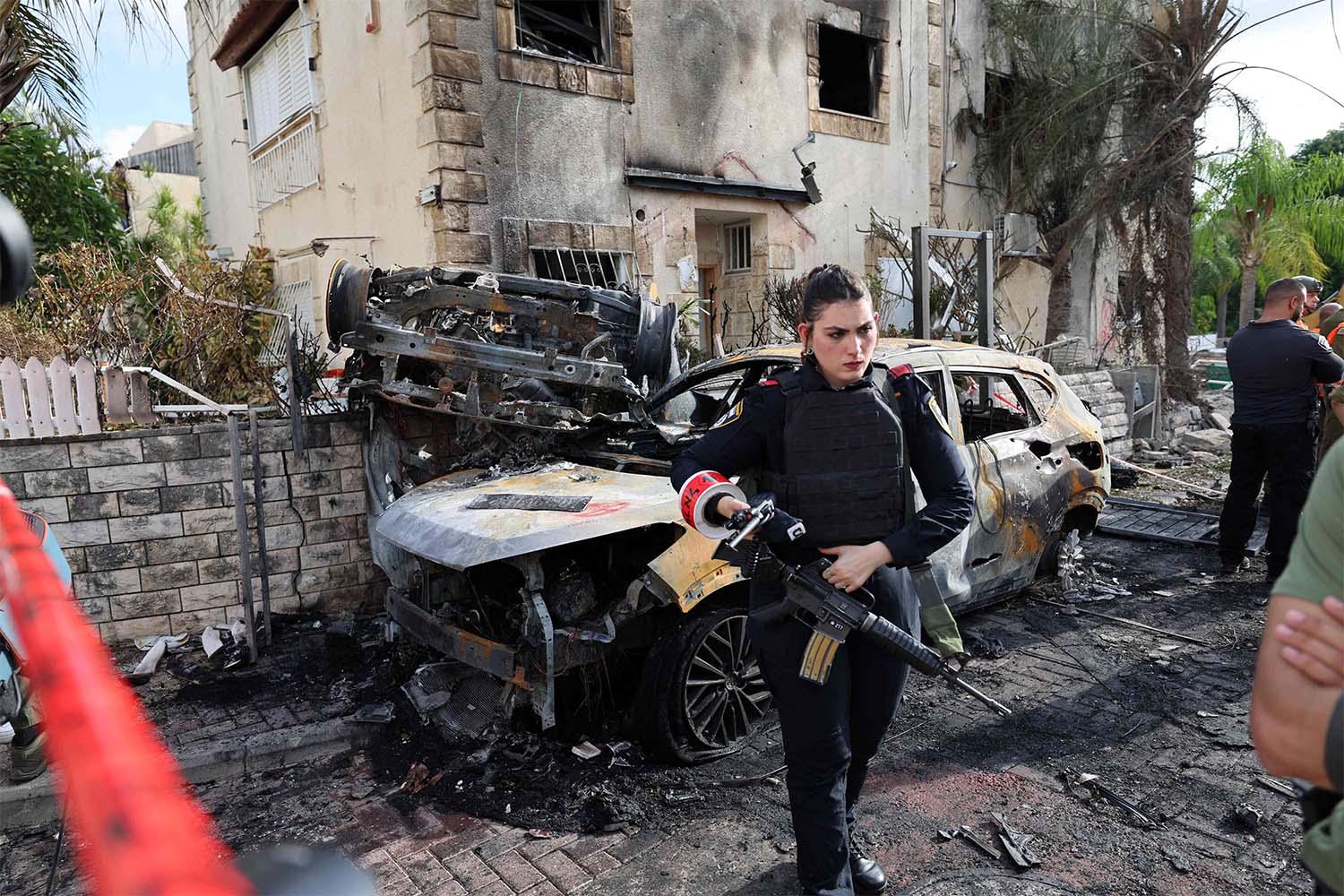 A  cordoned-off area in Kiryat Bialik in the Haifa district of Israel, targeted by a reported strike by Hezbollah