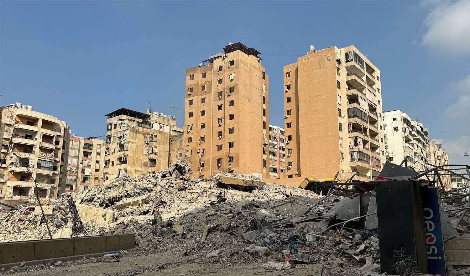 Rubble lies at a damaged site in the aftermath of Israeli strikes on Beirut's southern suburbs