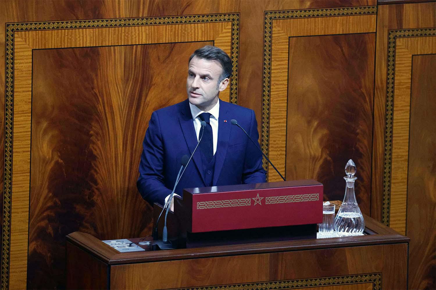 Macron addressing Morocco's parliament