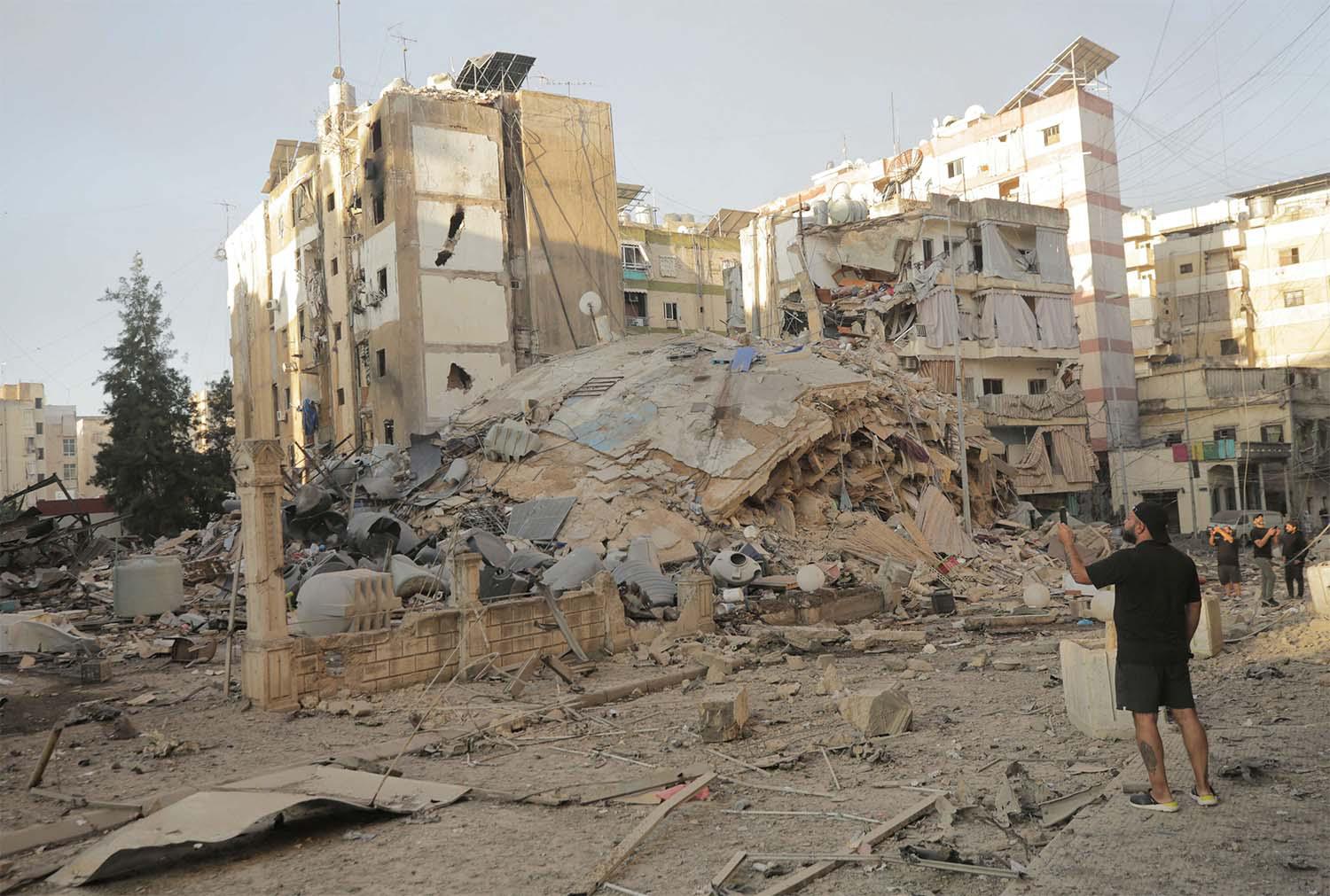Buildings flattened by Israeli airstrikes on Beirut