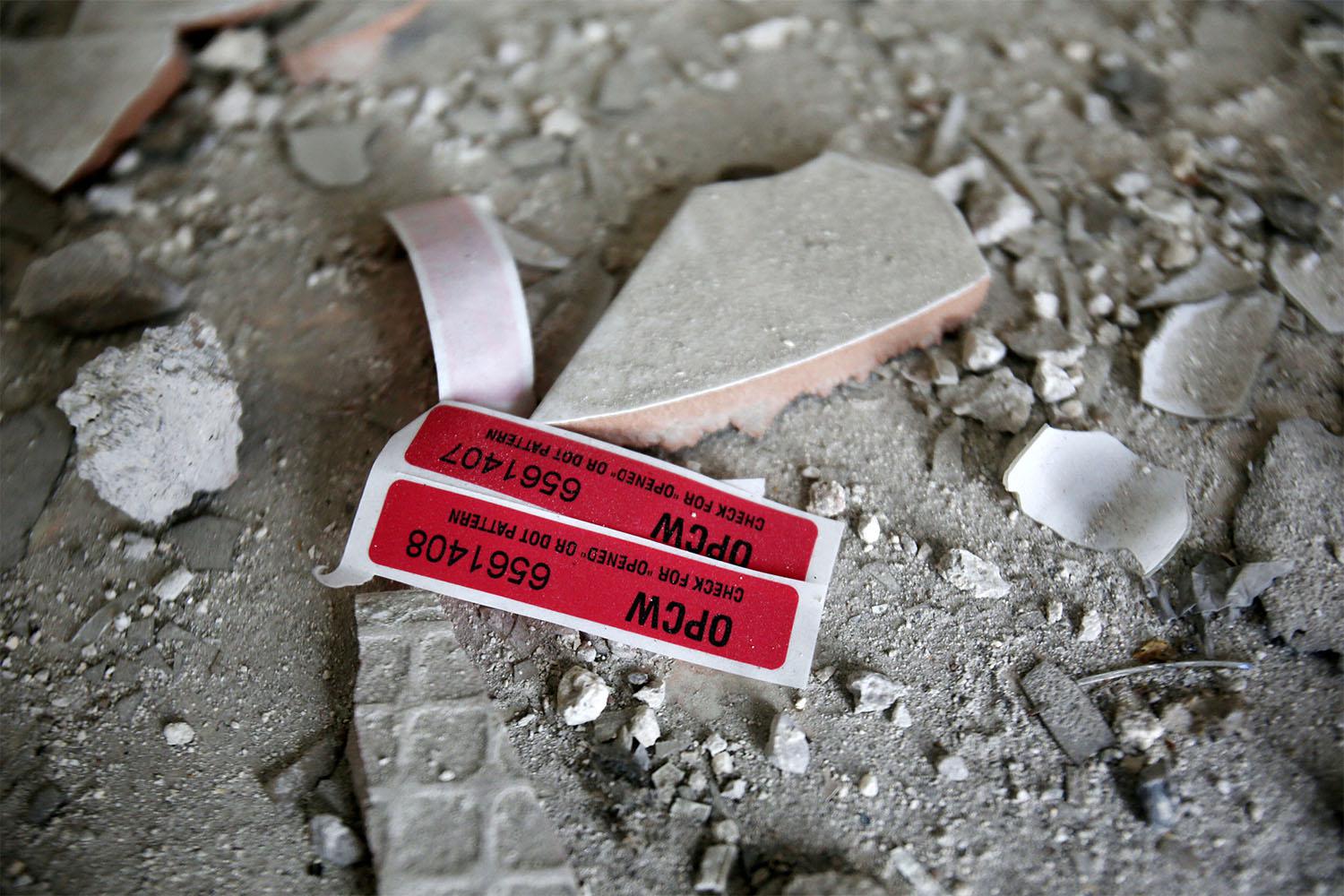 abels of the Organisation for the Prohibition of Chemical Weapons are seen inside a damaged house in Douma in Damascus