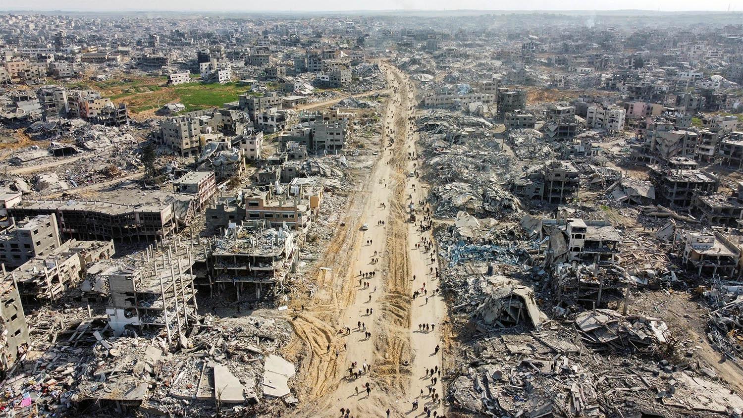 The rubble of houses and buildings in Jabaliya in the northern Gaza Strip
