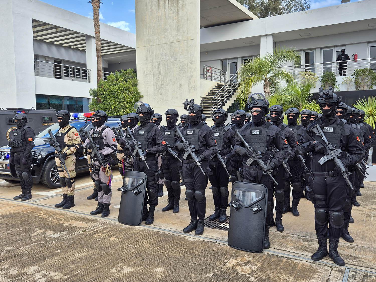 BCIJ security forces at the headquarters of the Central Bureau of Judicial Investigations in Sale