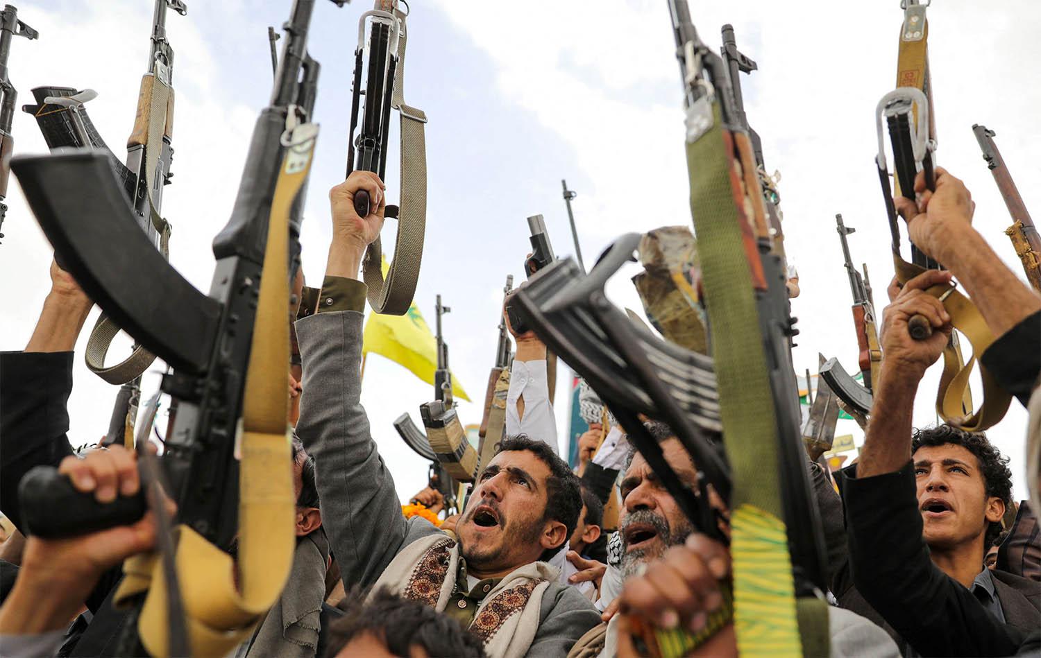 Houthi supporters demonstrate to condemn US strikes in Yemen