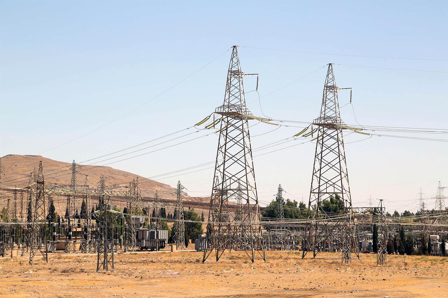 A view shows electricity pylon's in Kiswah, Damascus suburbs