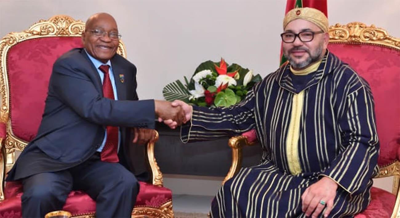 King Mohammed VI shaking hands with Jacob Zuma