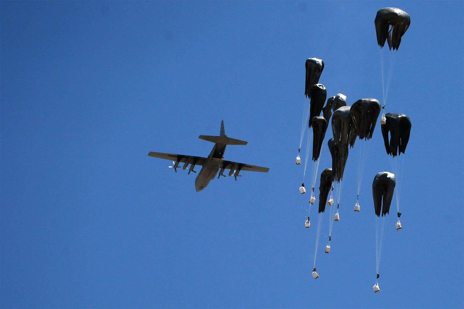 A UAE plane dropping food into Gaza