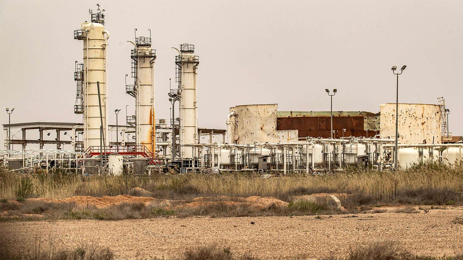 Oil production facilities at the Al-Omar oil field in the eastern Syrian Deir Ezzor province