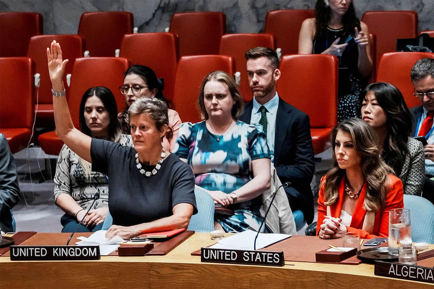 The remaining 14 council members voted in favor of the draft resolution