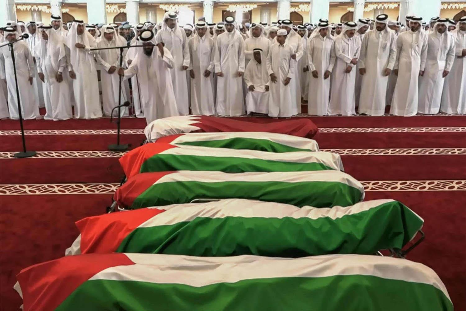 The funeral of people killed in an Israeli strike on figures of Hamas at Sheikh Mohammed bin Abdul Wahhab Mosque in Doha