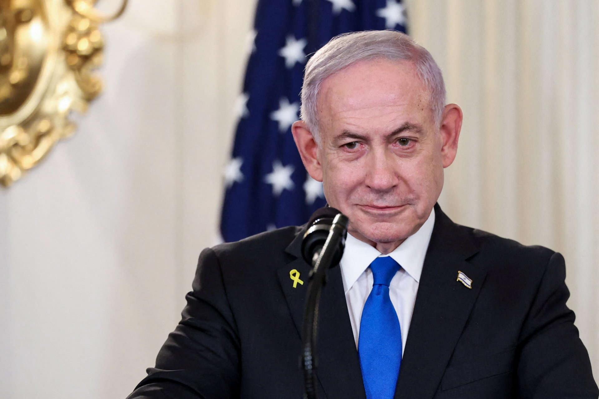 Israeli Prime Minister Binyamin Netanyahu attends a news conference in the State Dining Room at the White House in Washington, September 29, 2025. 