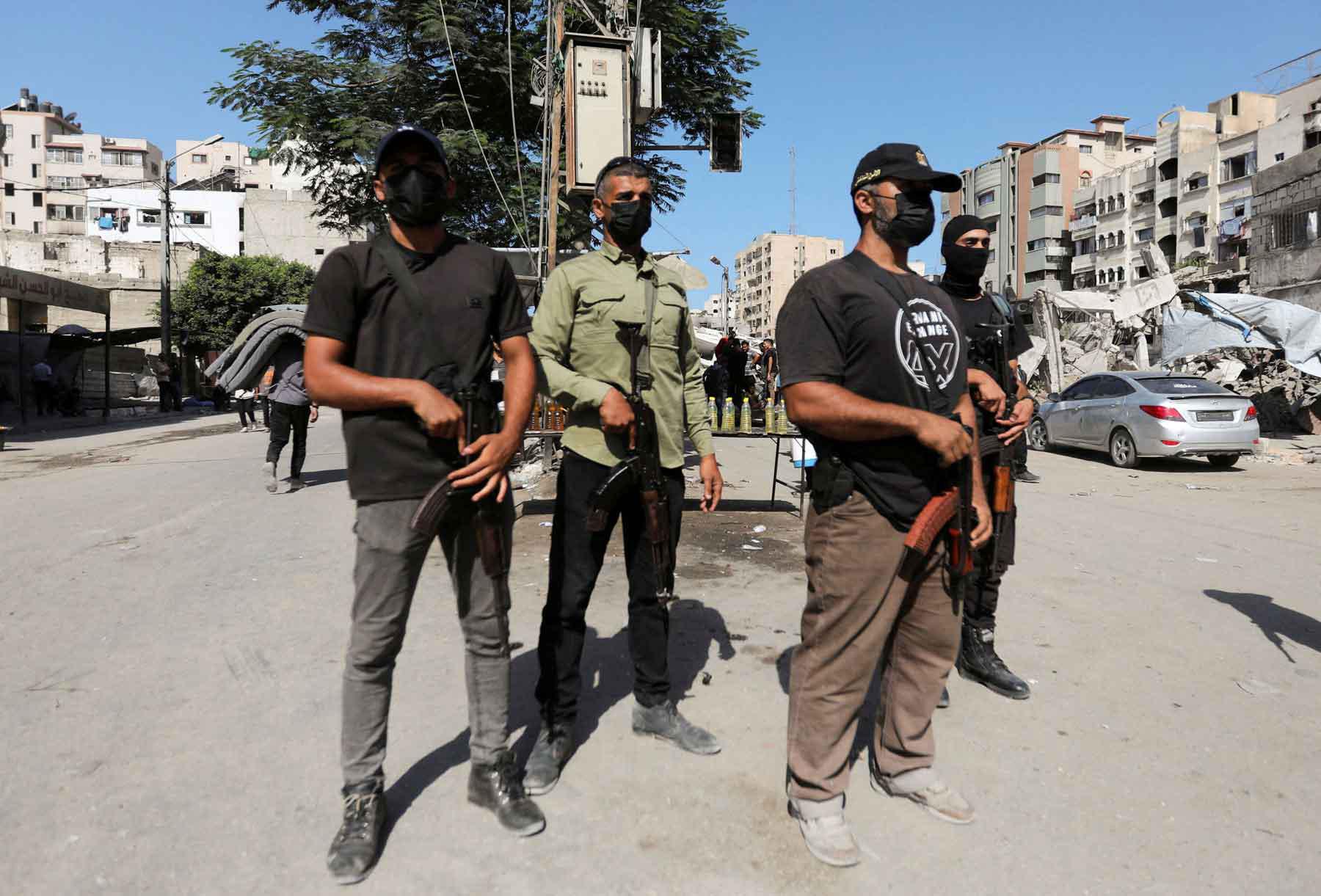 Hamas police officers stand guard, amid a ceasefire between Israel and Hamas, in Gaza City, October 11, 2025. 