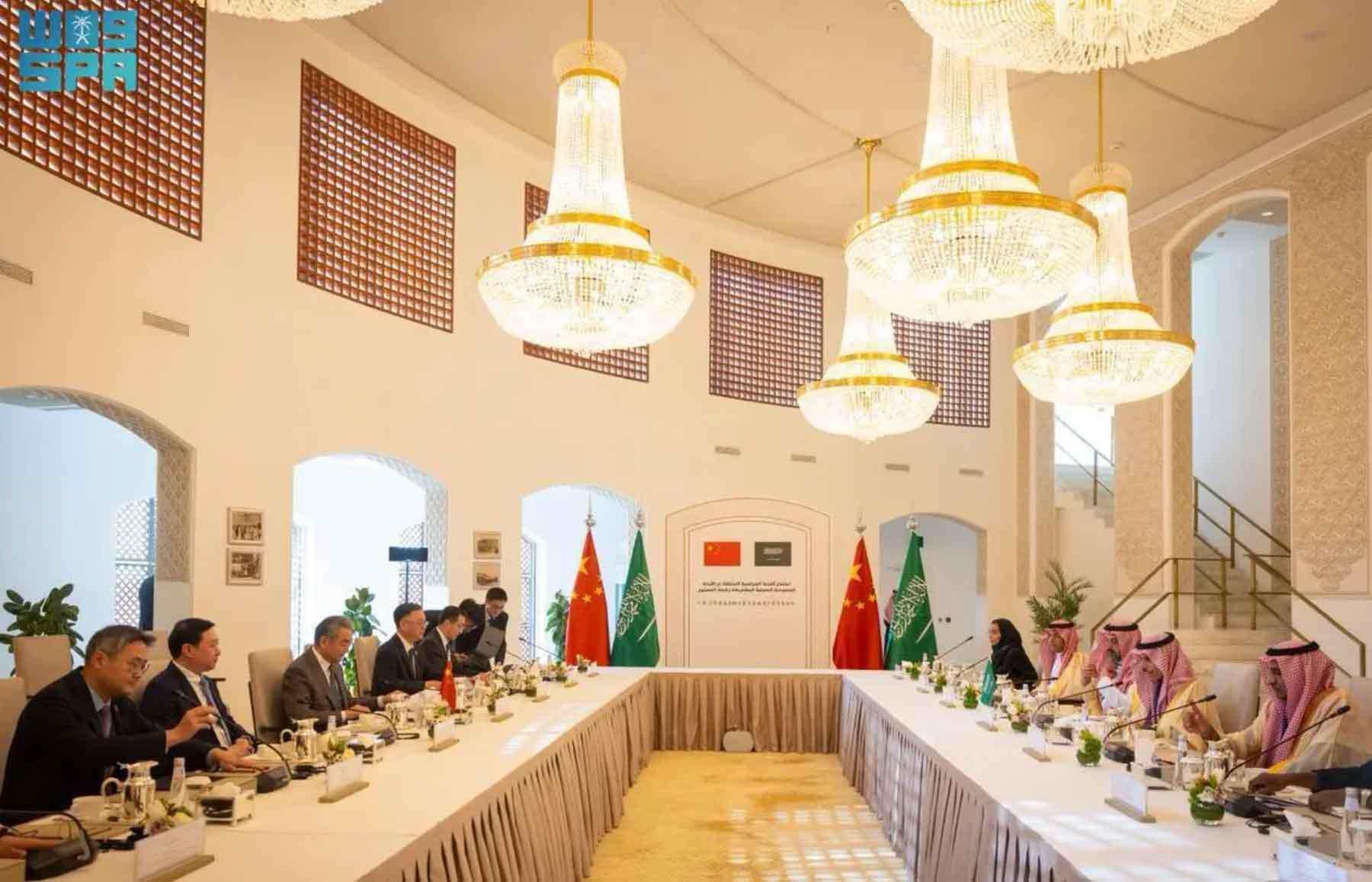 Chinese delegation led by Foreign Minister Wang Yi meets Saudi Foreign Minister Prince Faisal bin Farhan in Riyadh, December 14, 2025.