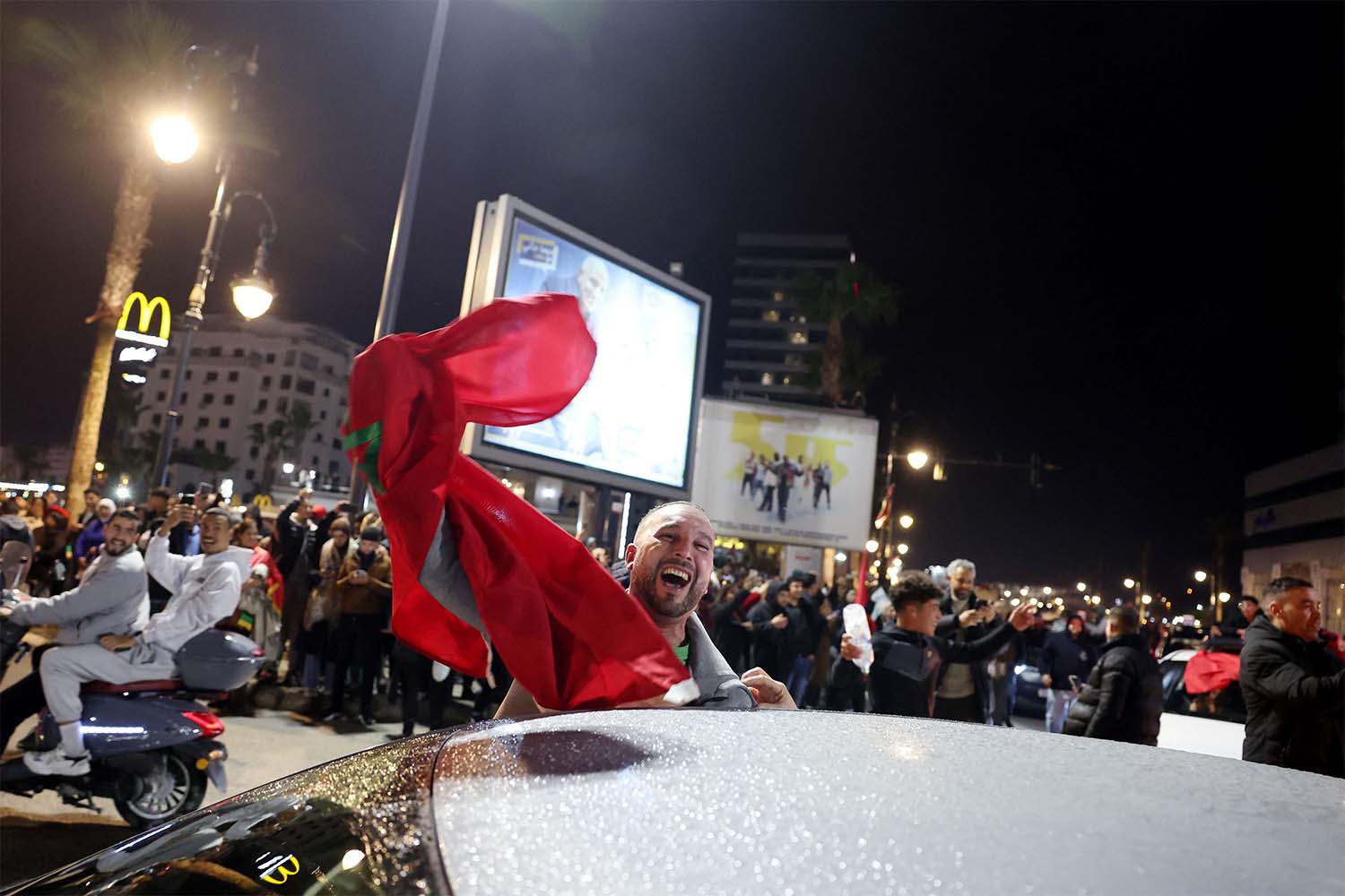 Moroccan fans celebrate in Tangier after winning their AFCON semi-final against Nigeria 
