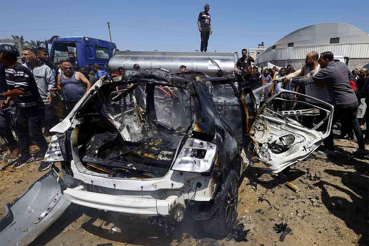 The Israeli strike left the vehicle a mangled skeleton