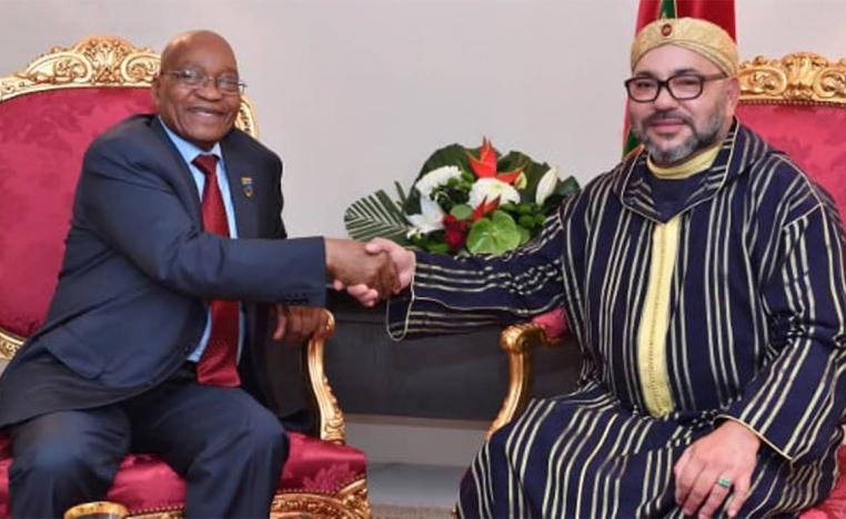King Mohammed VI shaking hands with Jacob Zuma